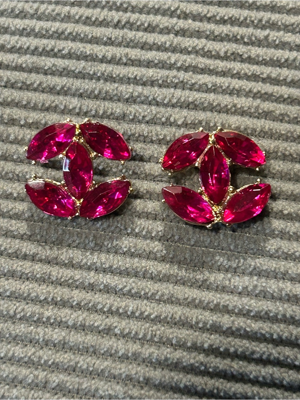 Bright Pink Marquise Crystal Floral Stud Earrings